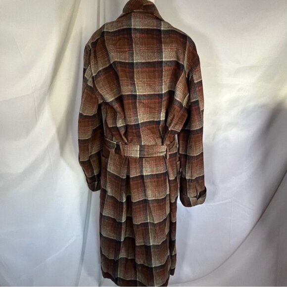 Pendleton Vintage 100% Wool Plaid Belted Robe Brown, Tan & Red Plaid Size Large - Picture 6 of 7